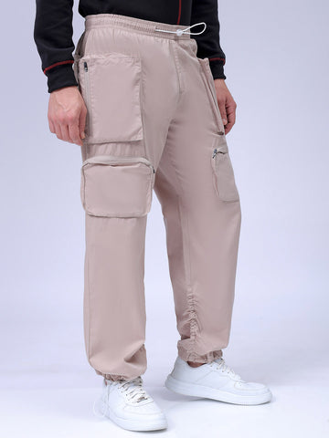 Men's Beige Relaxed Fit Utility Joggers