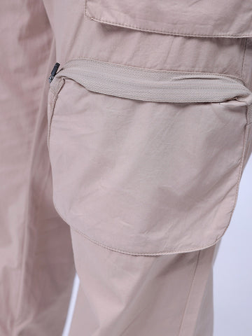 Men's Beige Relaxed Fit Utility Joggers