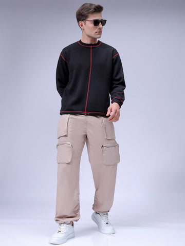 Men's Beige Relaxed Fit Utility Joggers
