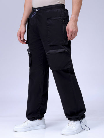 Men's Black Relaxed Fit Utility Joggers