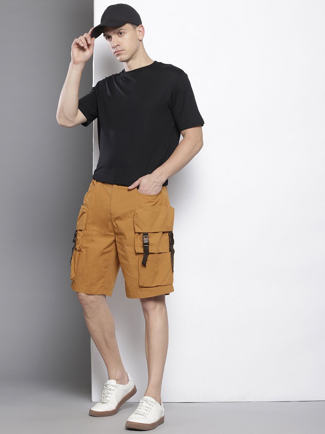 Men's Yellow Relaxed Fit Utility Shorts