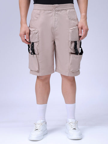Men's Beige Relaxed Fit Utility Shorts