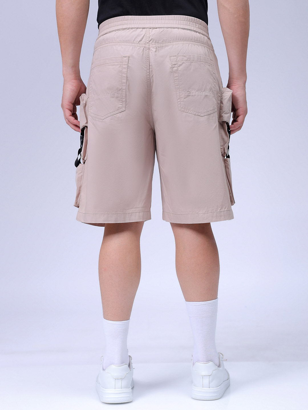 Men's Beige Relaxed Fit Utility Shorts
