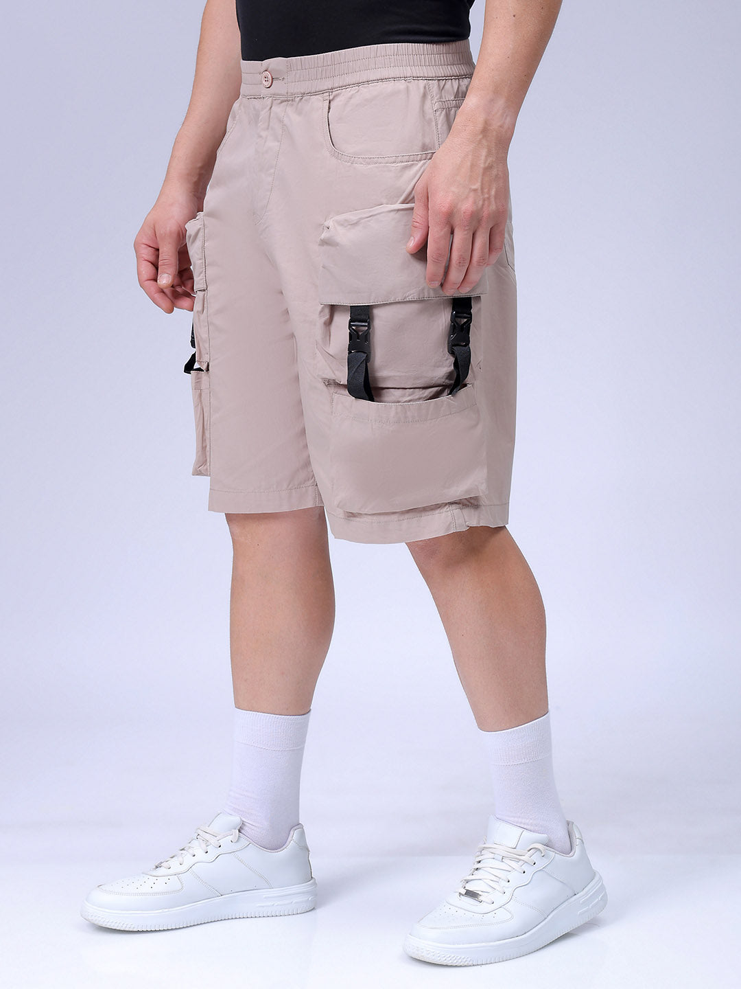 Men's Beige Relaxed Fit Utility Shorts