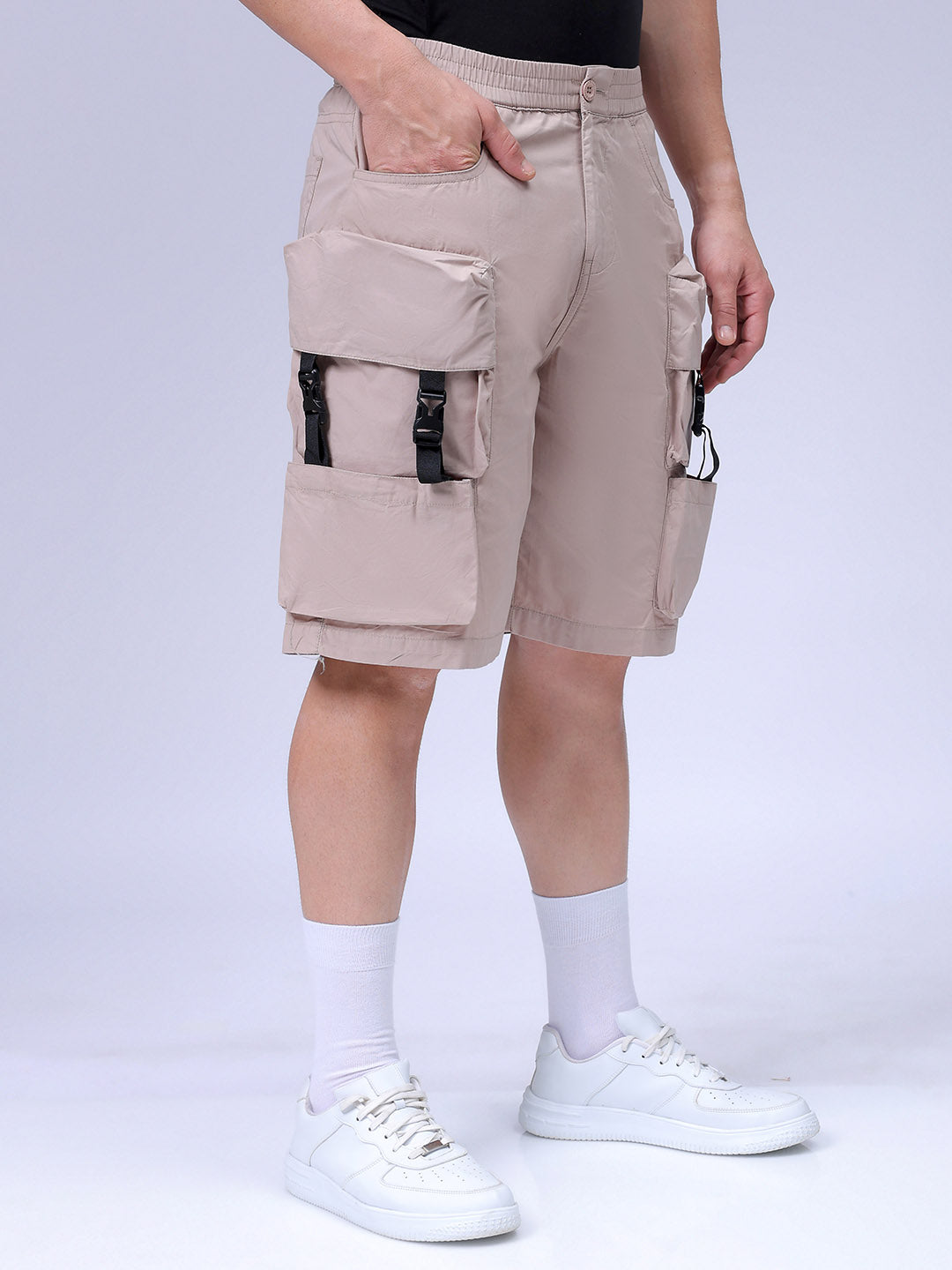 Men's Beige Relaxed Fit Utility Shorts
