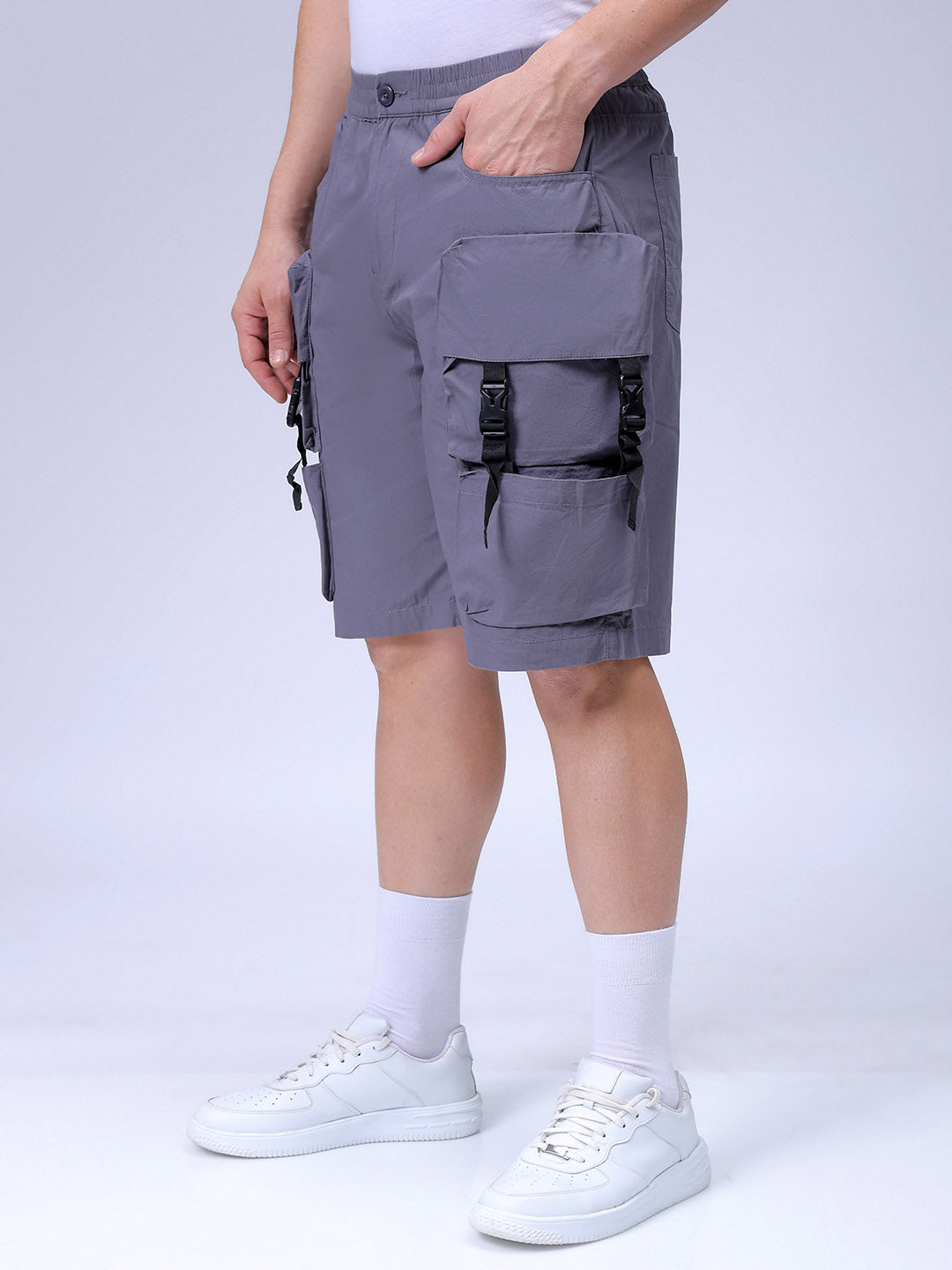 Men's Grey Relaxed Fit Utility Shorts