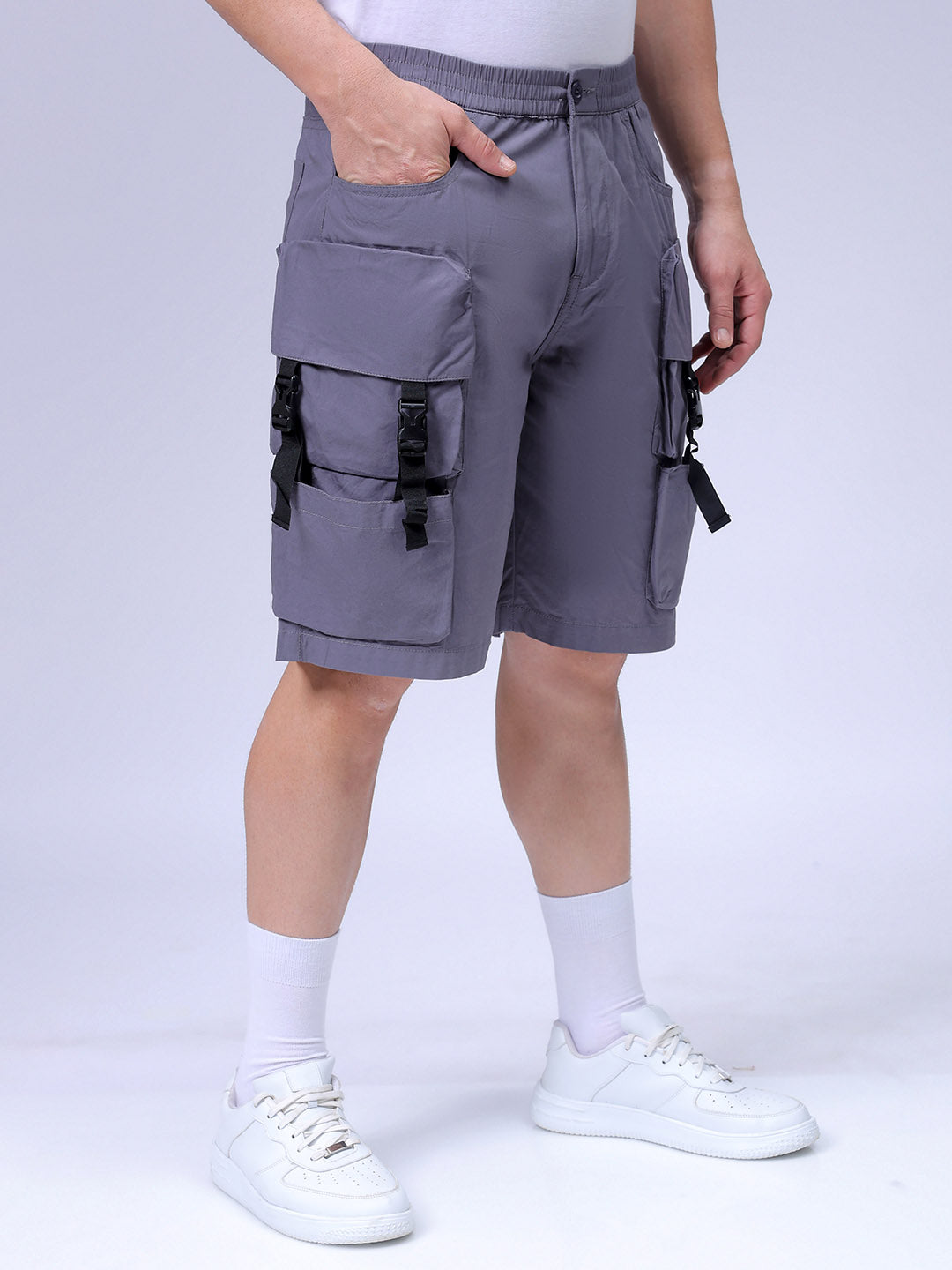 Men's Grey Relaxed Fit Utility Shorts