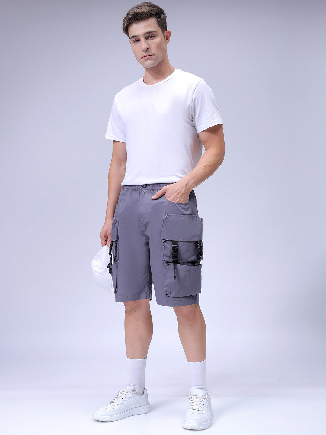 Men's Grey Relaxed Fit Utility Shorts