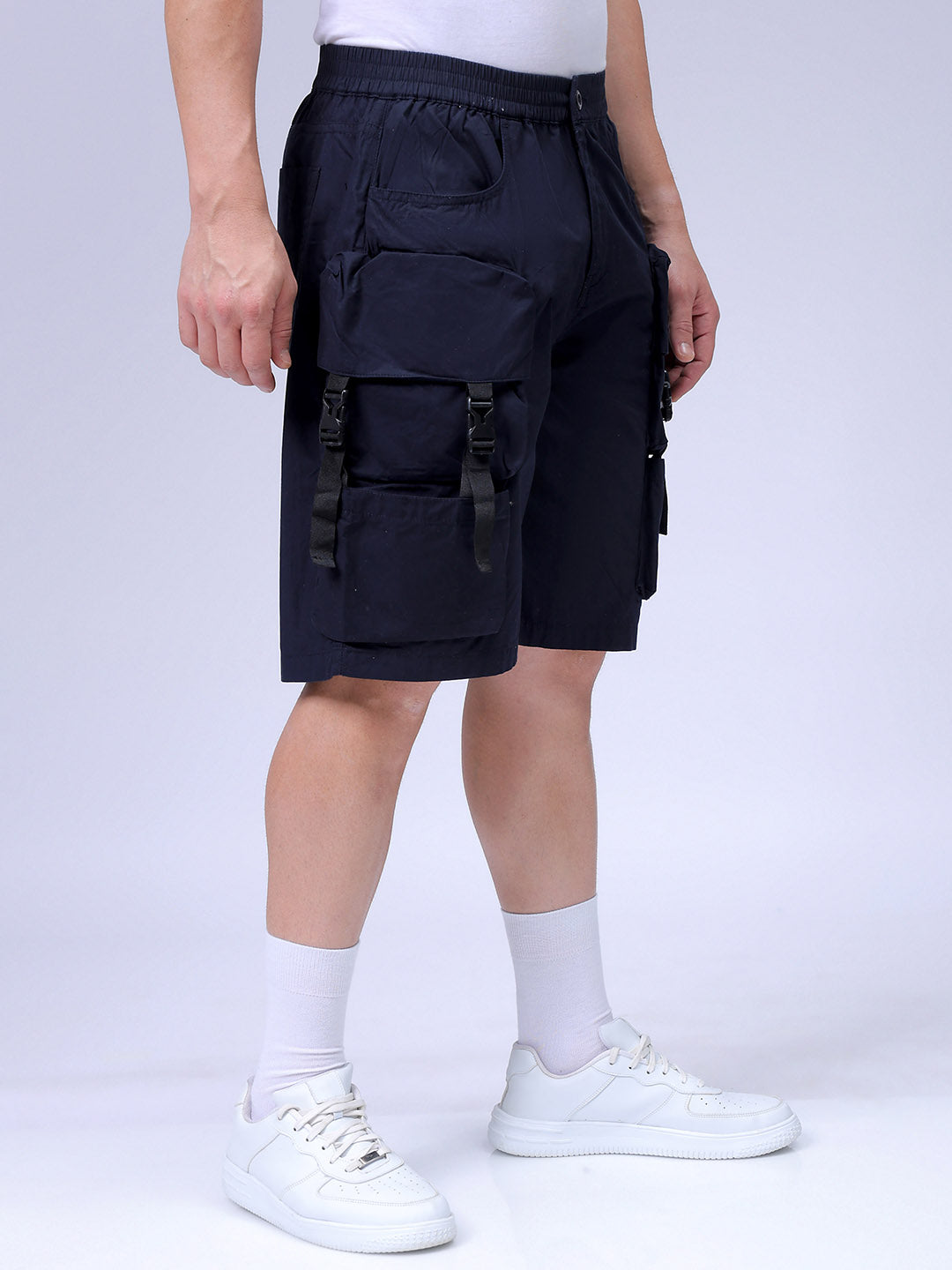 Men's Navy Relaxed Fit Solid Utility Shorts