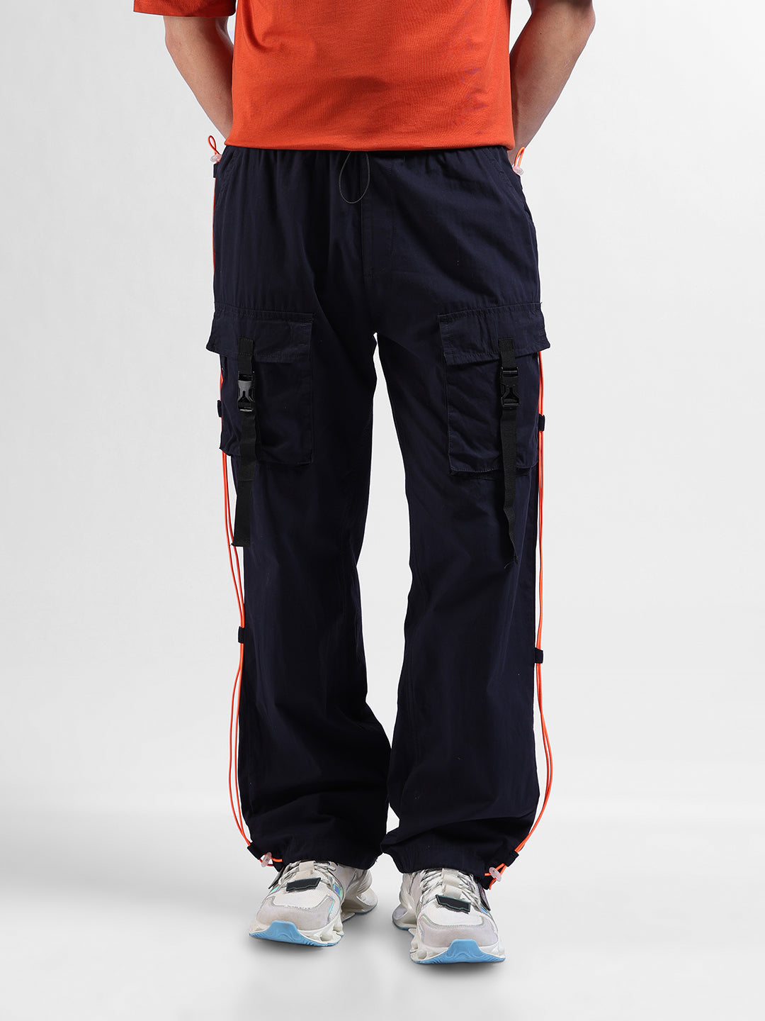 Men Navy Blue Relaxed Fit Solid Joggers
