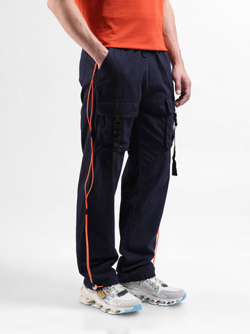 Men Navy Blue Relaxed Fit Solid Joggers