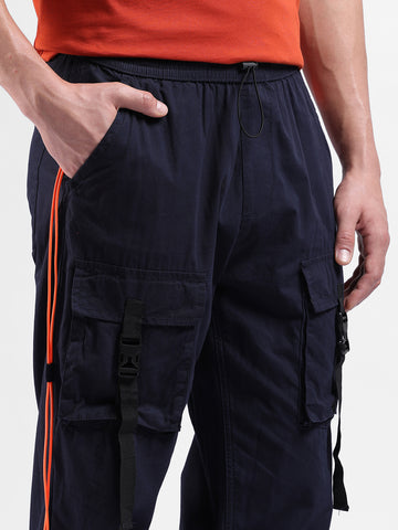 Men Navy Blue Relaxed Fit Solid Joggers
