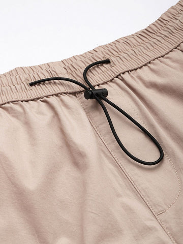 Men's Beige Relaxed Fit Solid Utility Cargo Jogger