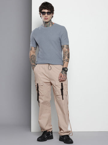 Men's Beige Relaxed Fit Solid Utility Cargo Jogger