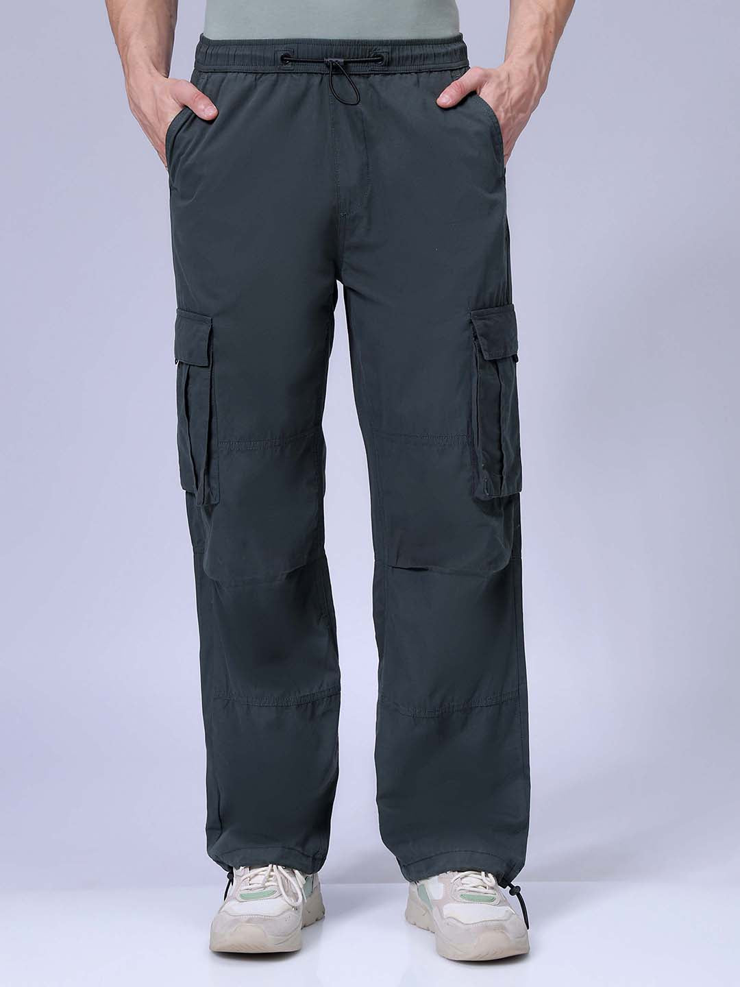 Men's Jungle Green Relaxed Fit Solid Utility Cargo
