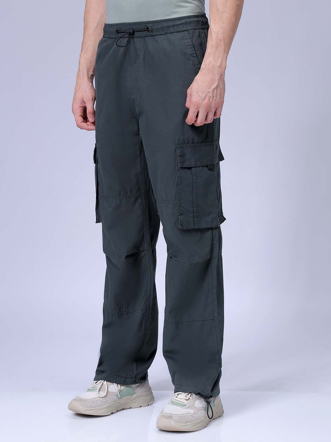 Men's Jungle Green Relaxed Fit Solid Utility Cargo