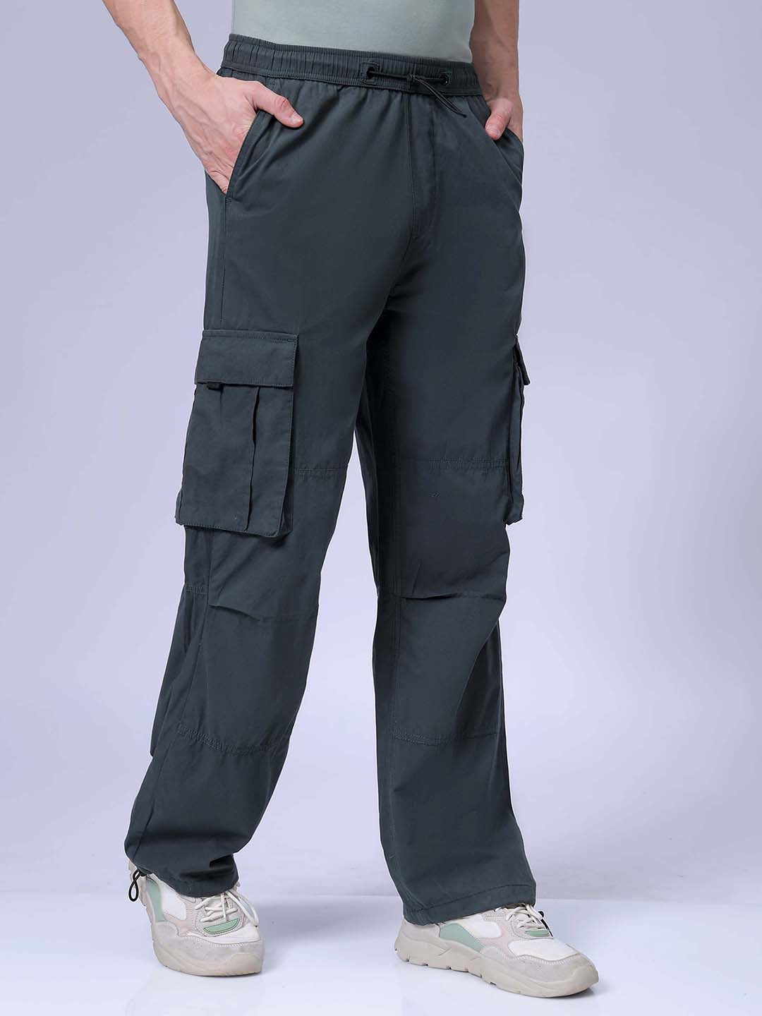 Men's Jungle Green Relaxed Fit Solid Utility Cargo