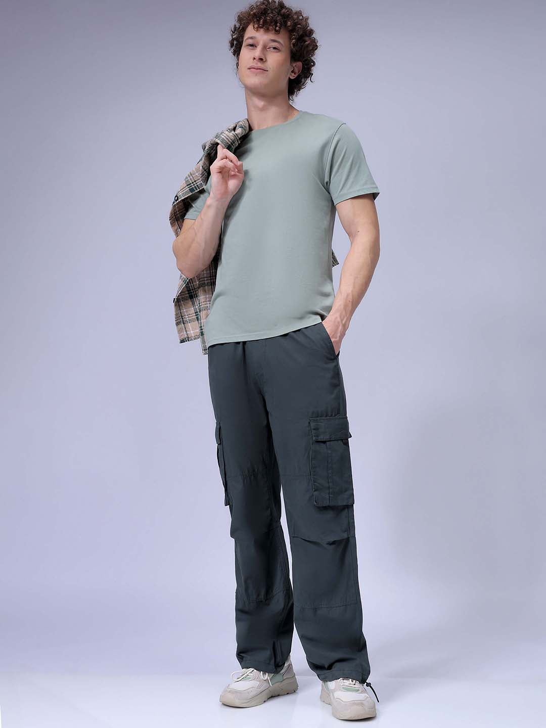 Men's Jungle Green Relaxed Fit Solid Utility Cargo