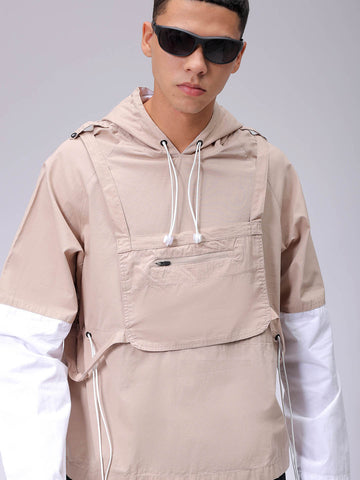 Men's Khaki Relaxed Fit Colourblocked Utility Jacket
