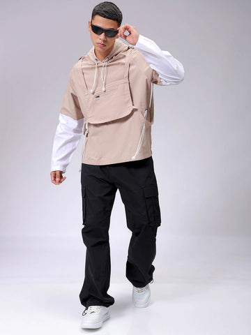 Men's Khaki Relaxed Fit Colourblocked Utility Jacket