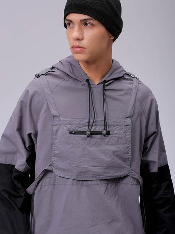 Men's Grey Relaxed Fit Colourblocked Utility Jacket