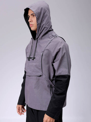Men's Grey Relaxed Fit Colourblocked Utility Jacket