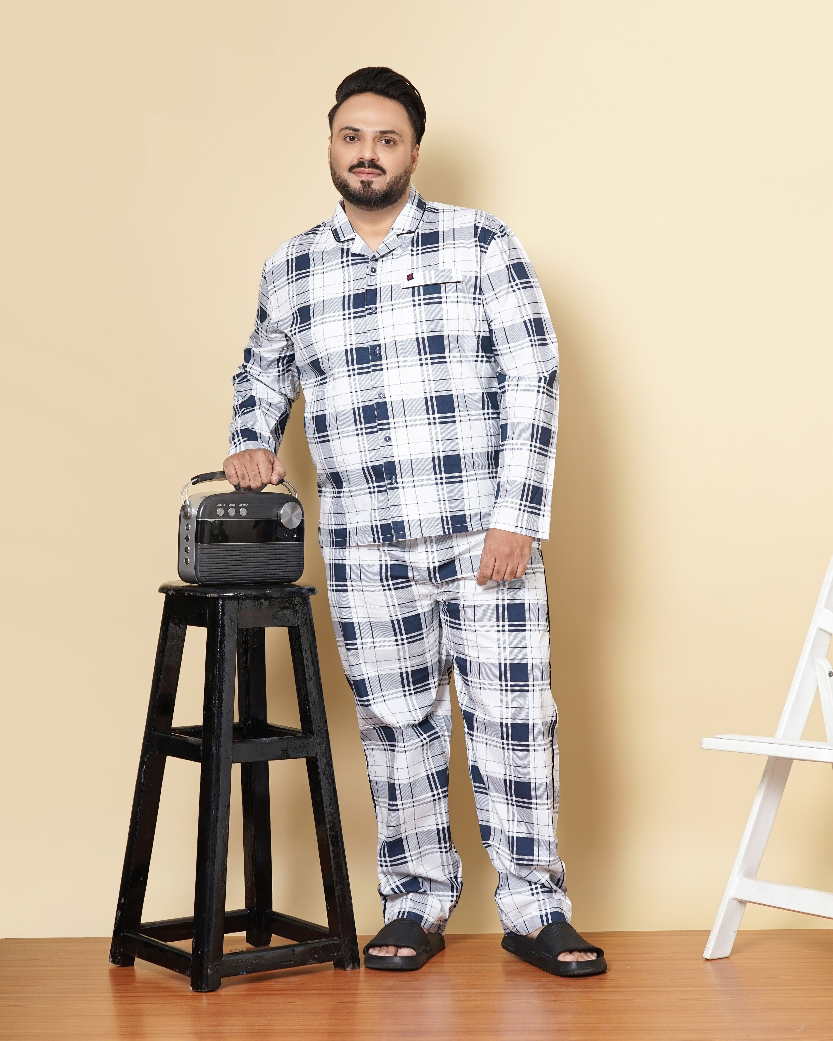 Shop Hardsoda Men White Plus Size Checked Lounge Set Online.