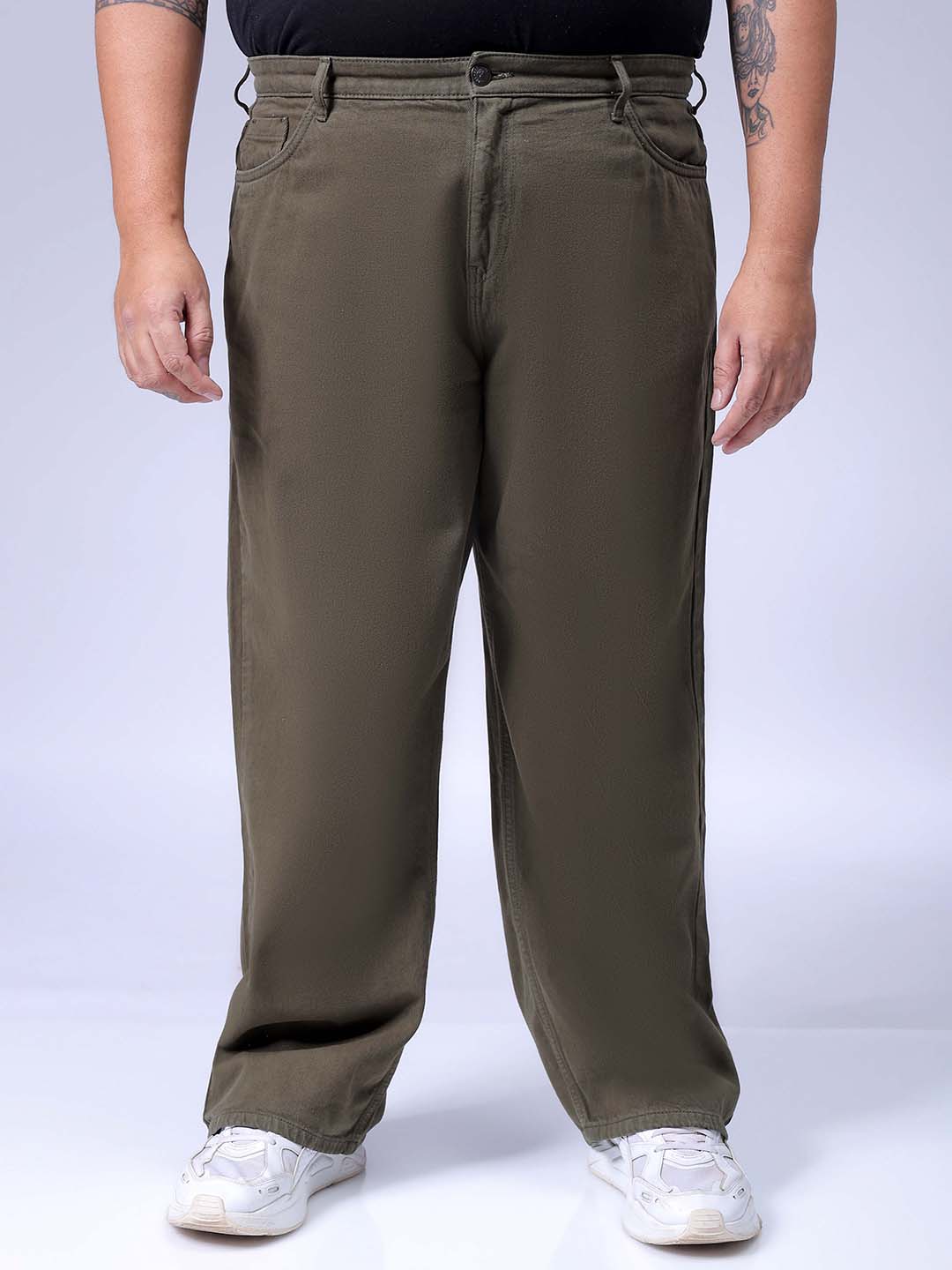 Men's Olive Baggy Fit Casual Jeans