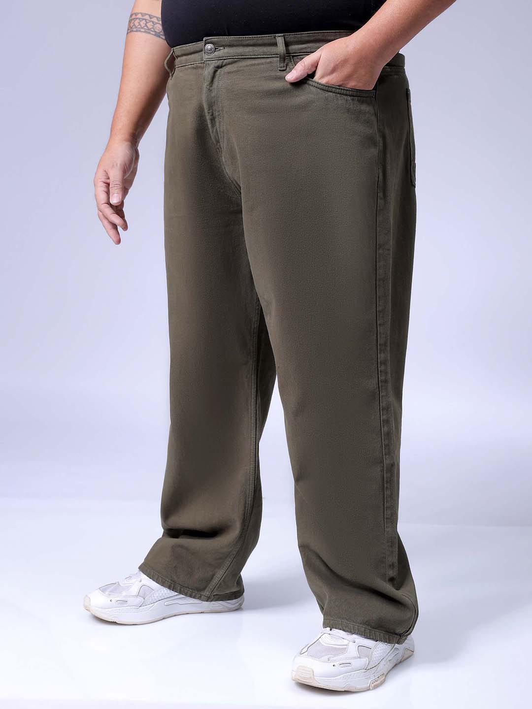 Men's Olive Baggy Fit Casual Jeans