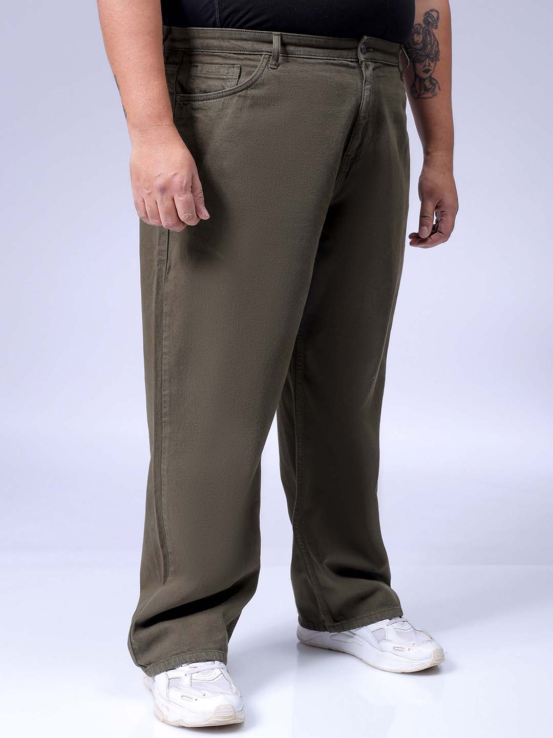 Men's Olive Baggy Fit Casual Jeans