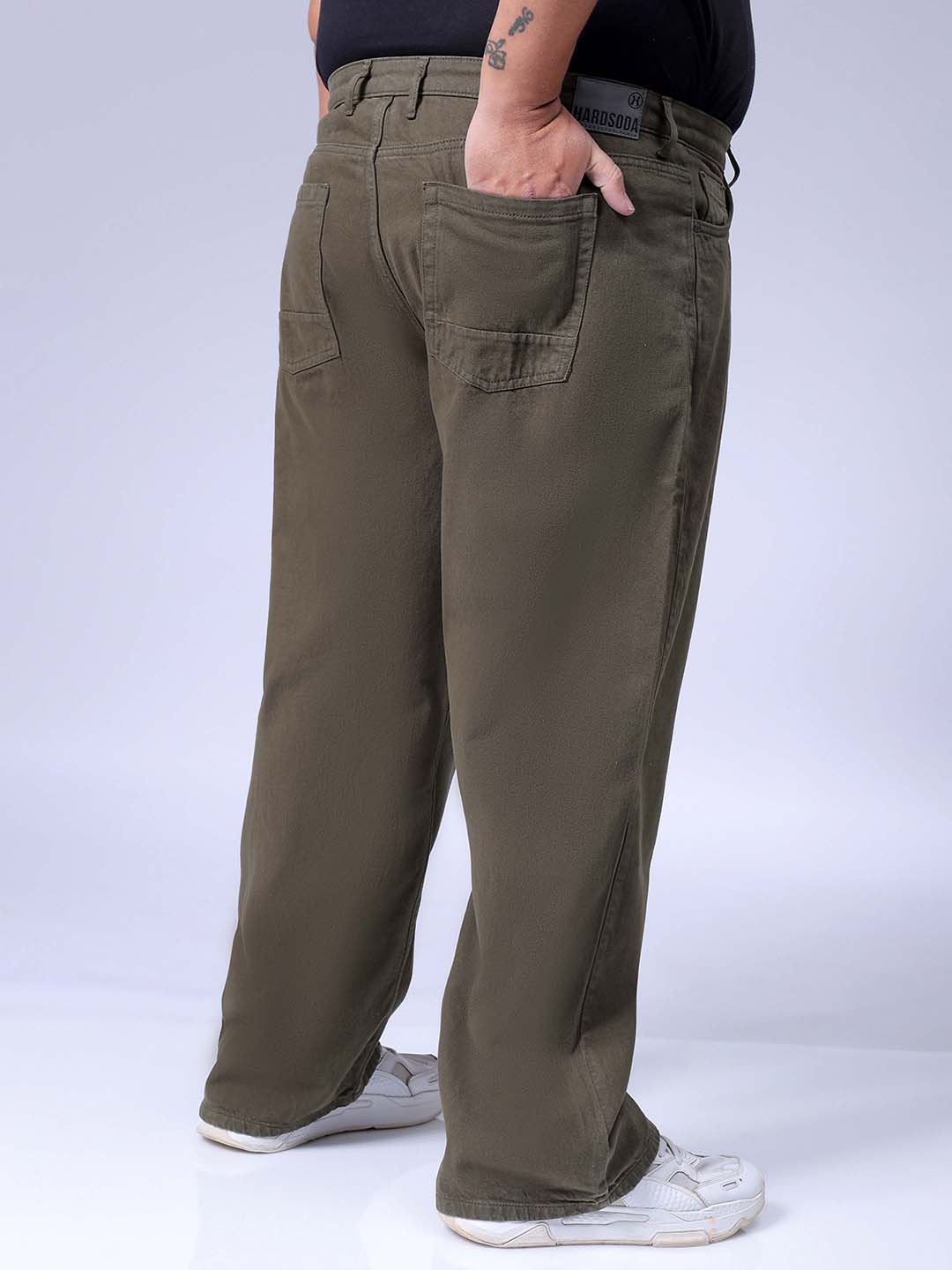 Men's Olive Baggy Fit Casual Jeans