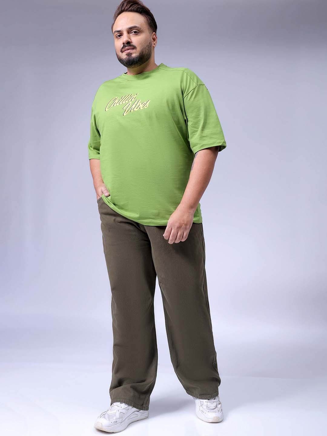 Men's Olive Baggy Fit Casual Jeans