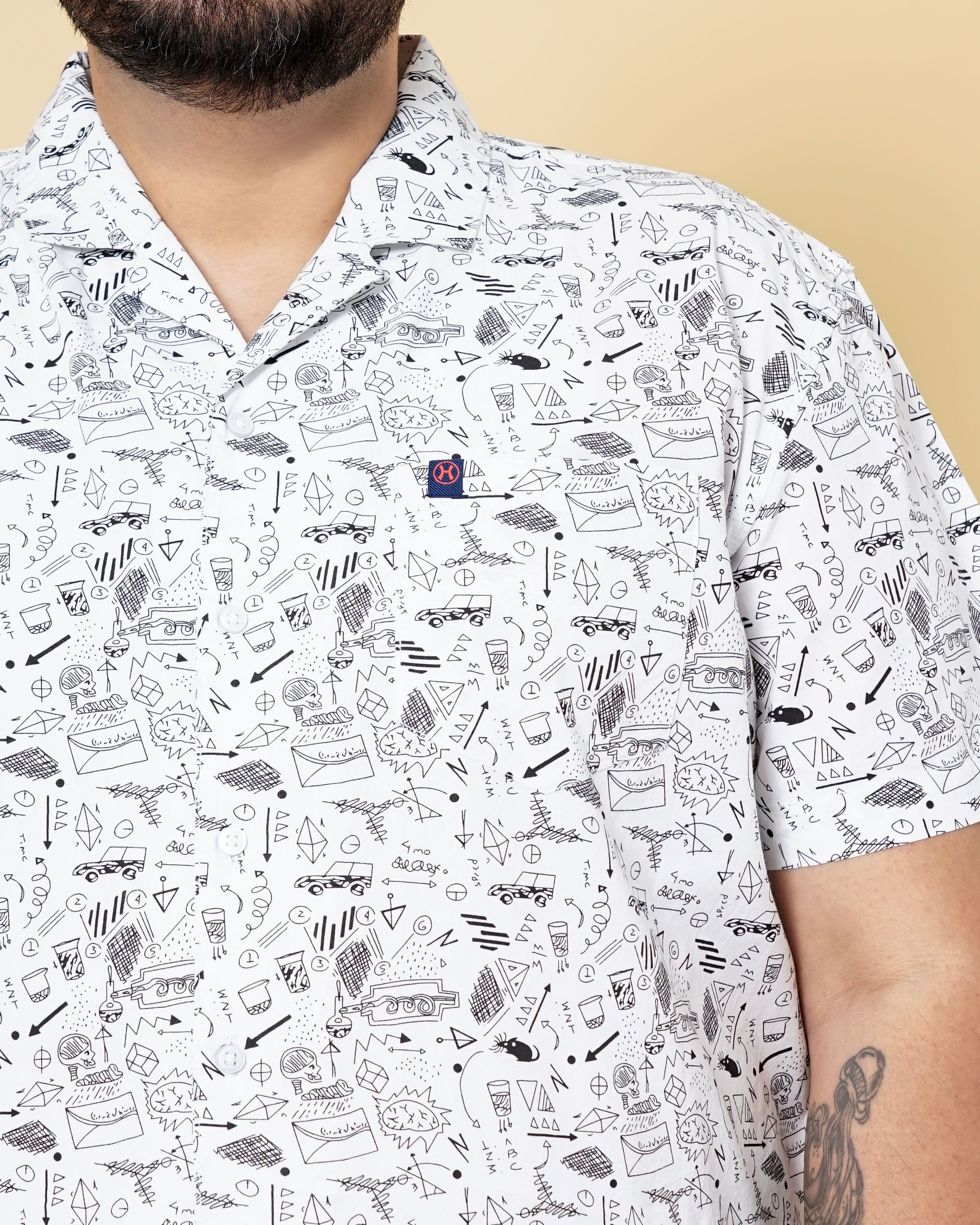 Shop Hardsoda Men White Plus Size Geometric Printed Lounge Set Online.