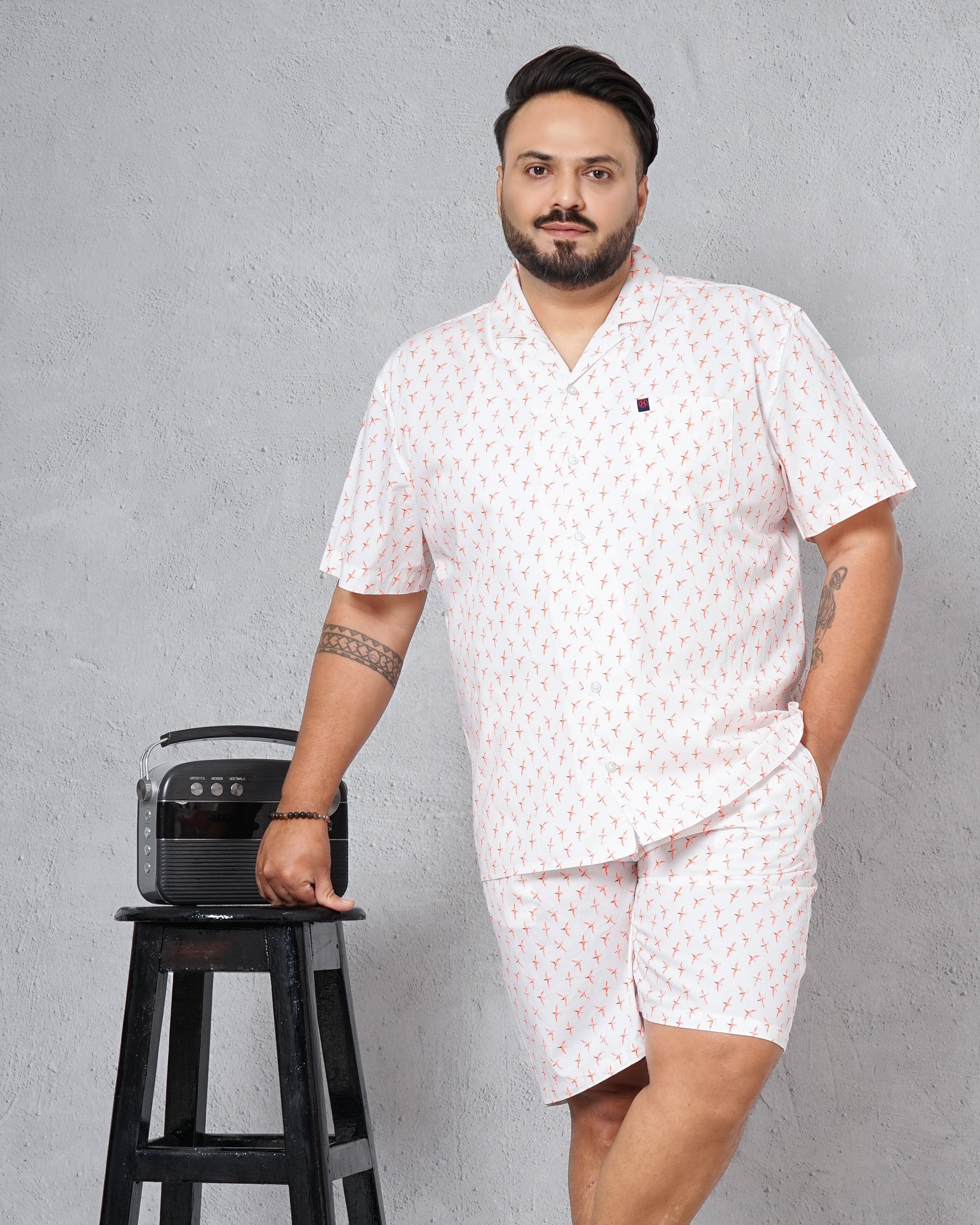 Shop Hardsoda Men White Plus Size Fauna Printed Lounge Set Online.