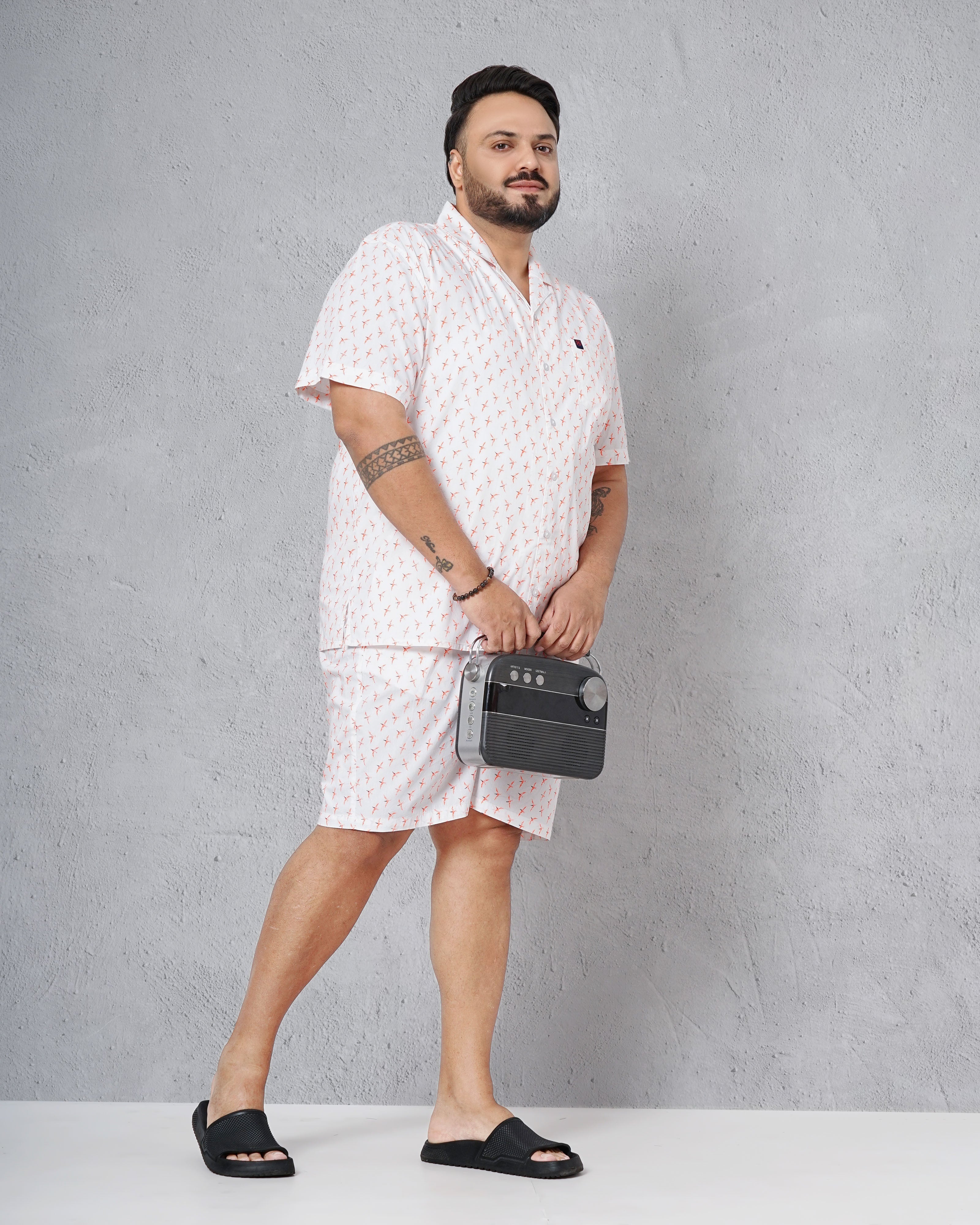 Shop Hardsoda Men White Plus Size Fauna Printed Lounge Set Online.