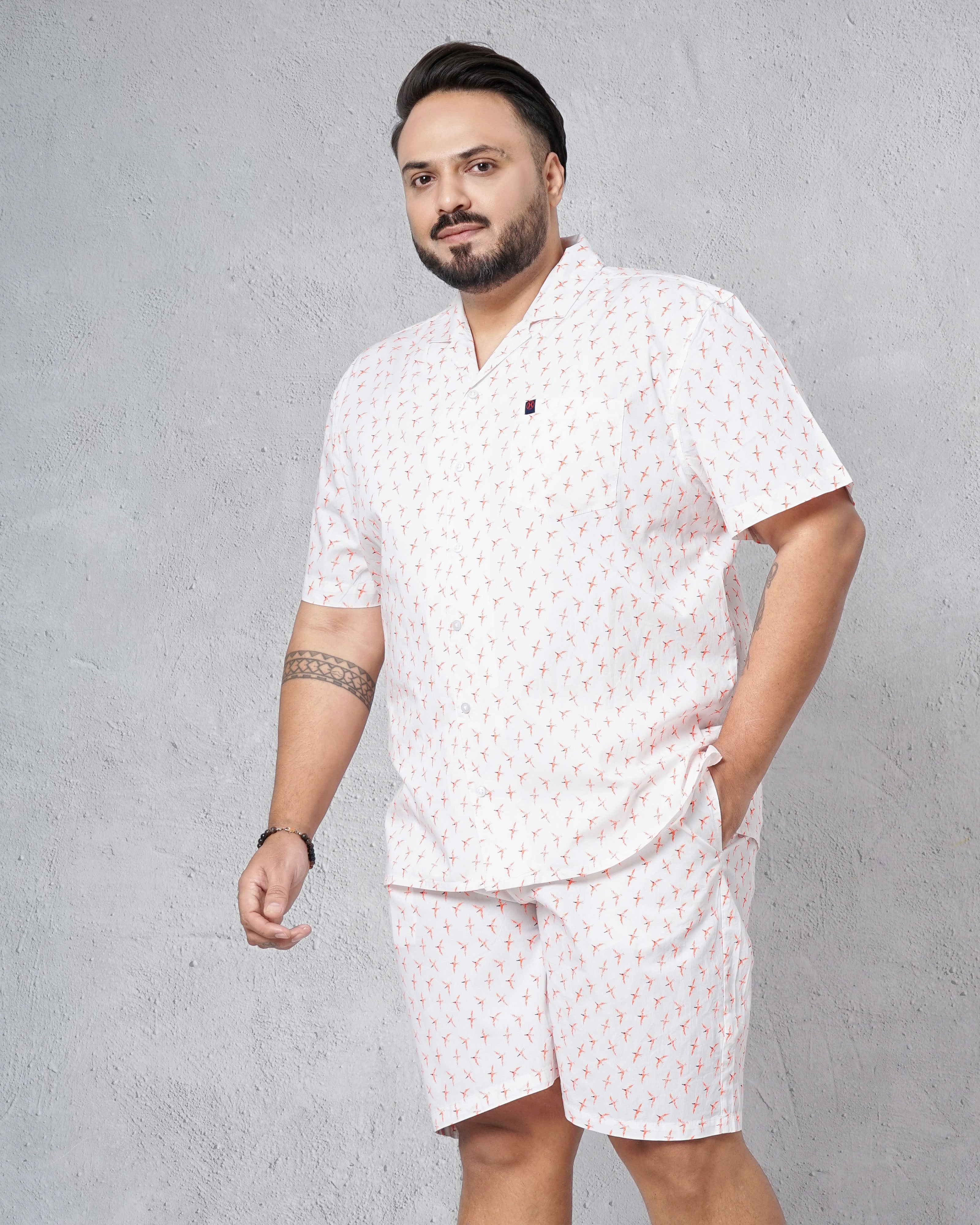 Shop Hardsoda Men White Plus Size Fauna Printed Lounge Set Online.