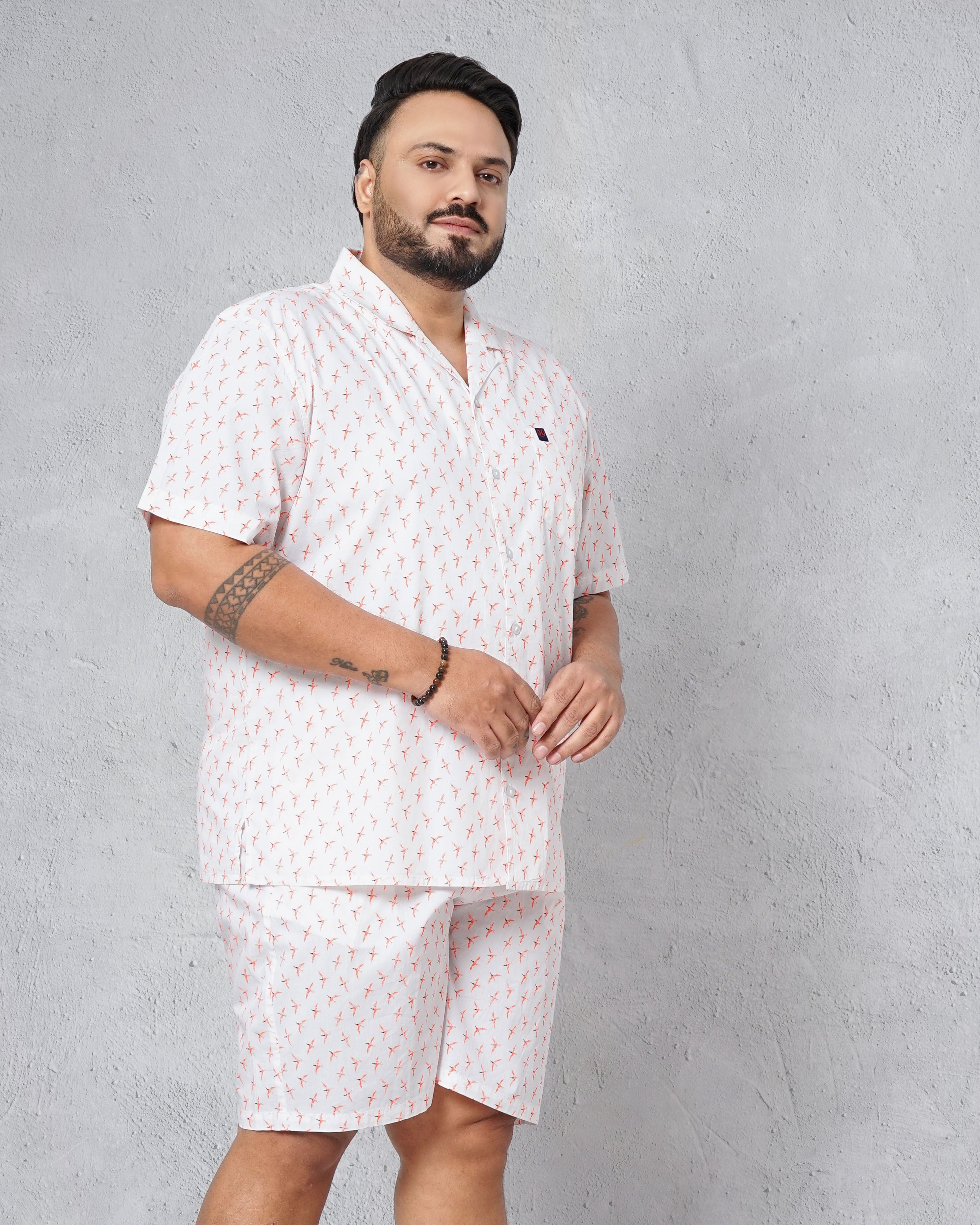 Shop Hardsoda Men White Plus Size Fauna Printed Lounge Set Online.