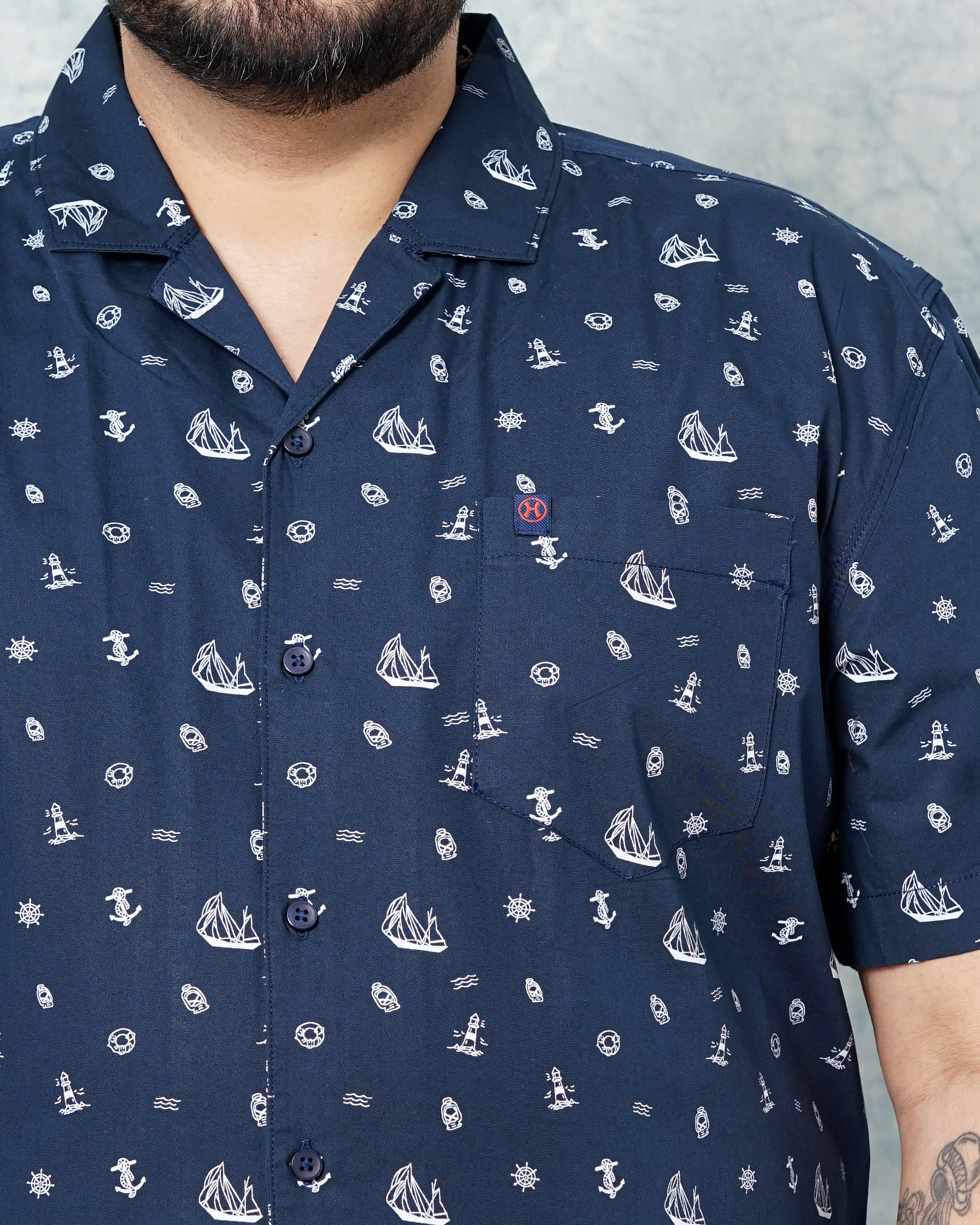 Shop Hardsoda Men Navy Blue Plus Size Nautical Printed Lounge Set Online.