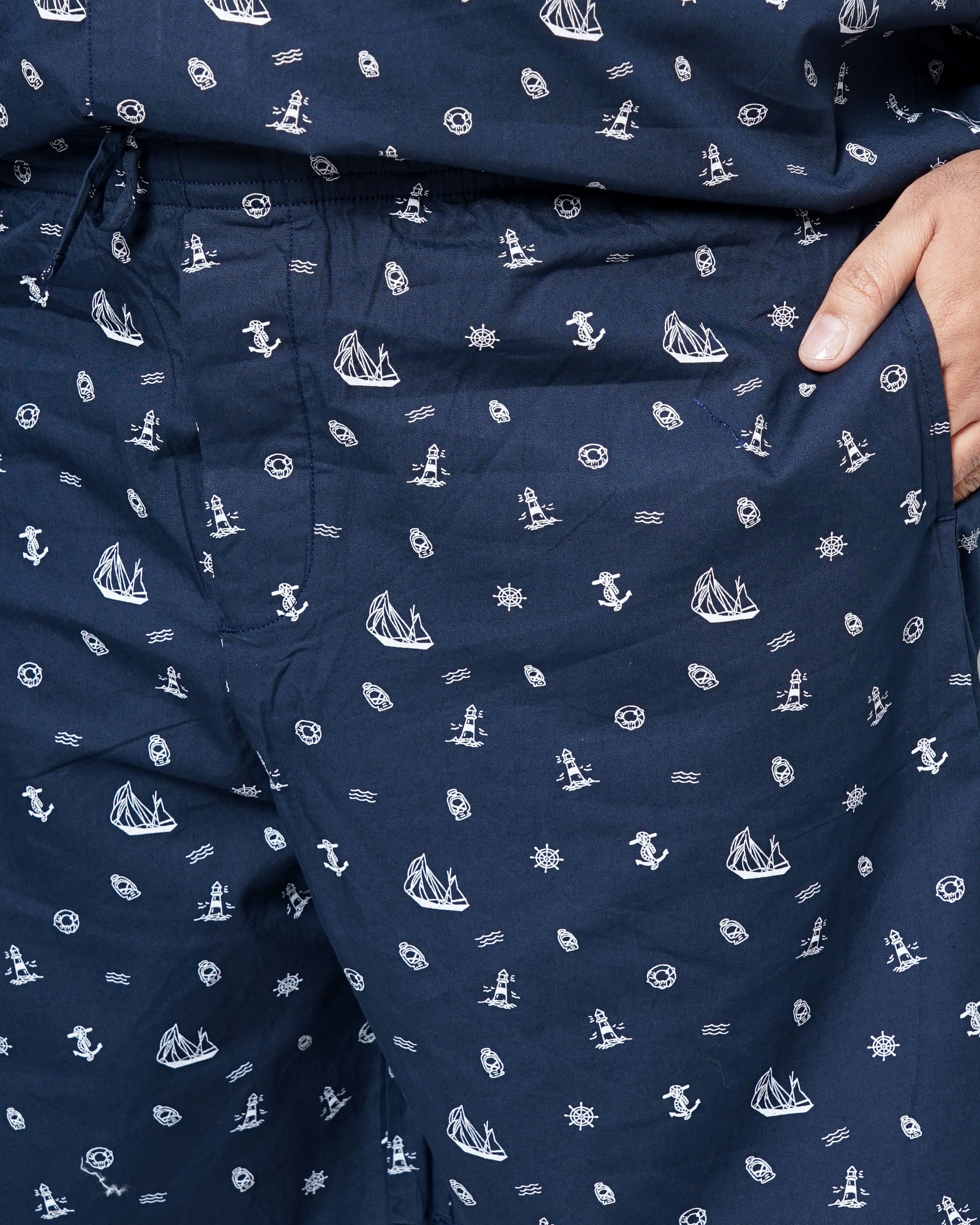 Shop Hardsoda Men Navy Blue Plus Size Nautical Printed Lounge Set Online.