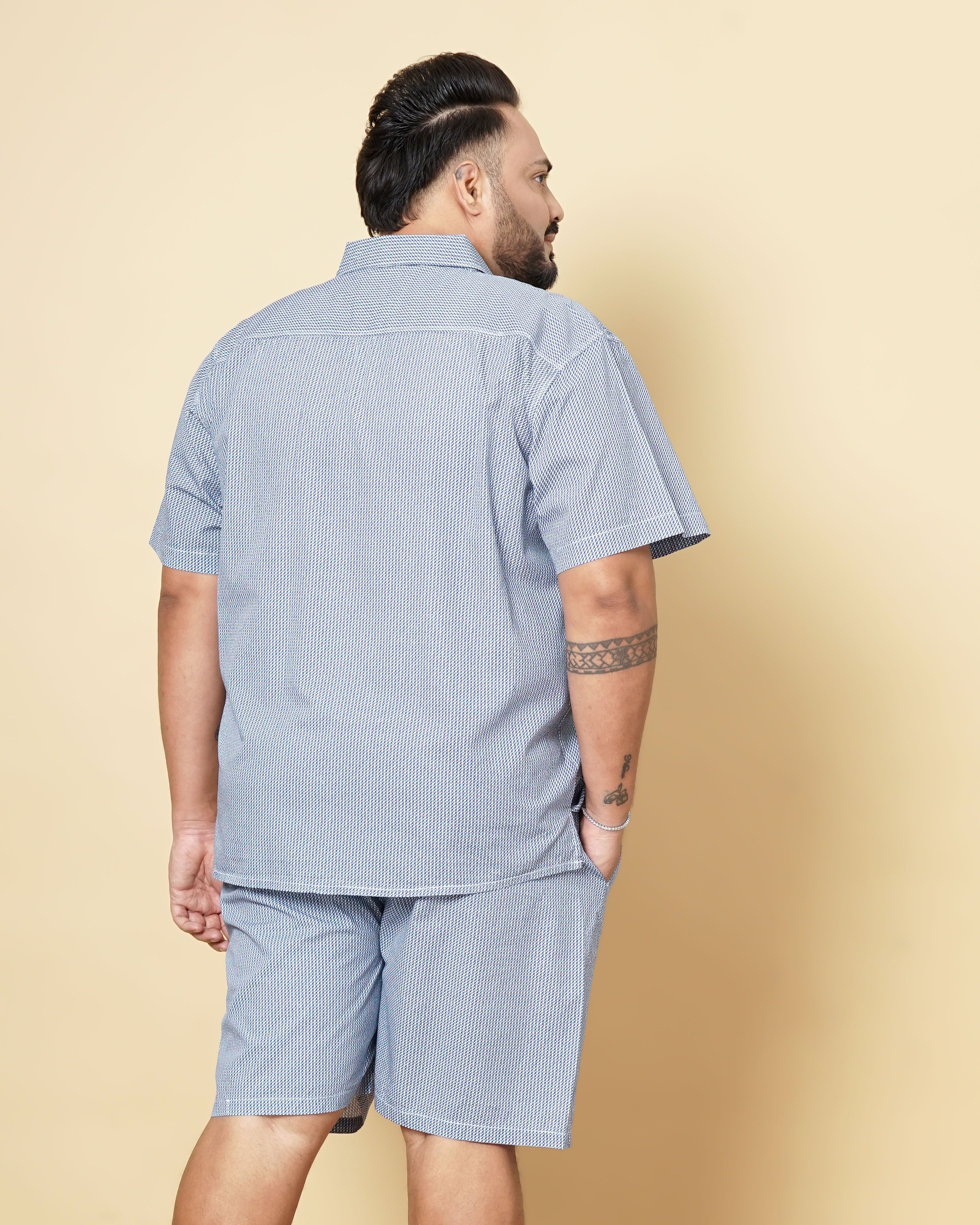 Shop Hardsoda Men Blue Plus Size Geometric Printed Lounge Set Online.