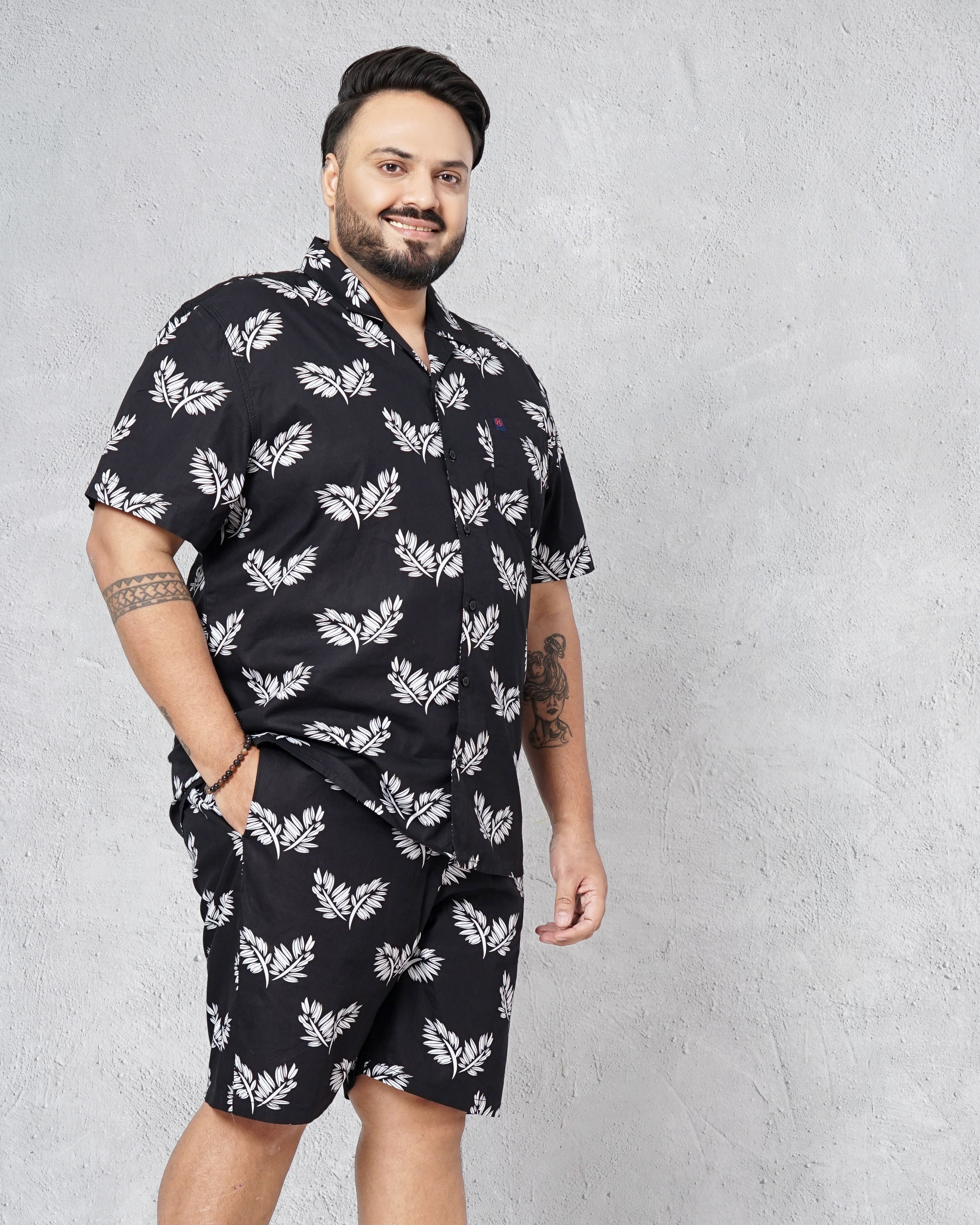 Shop Hardsoda Men Black Plus Size Floral Lounge Set Online.