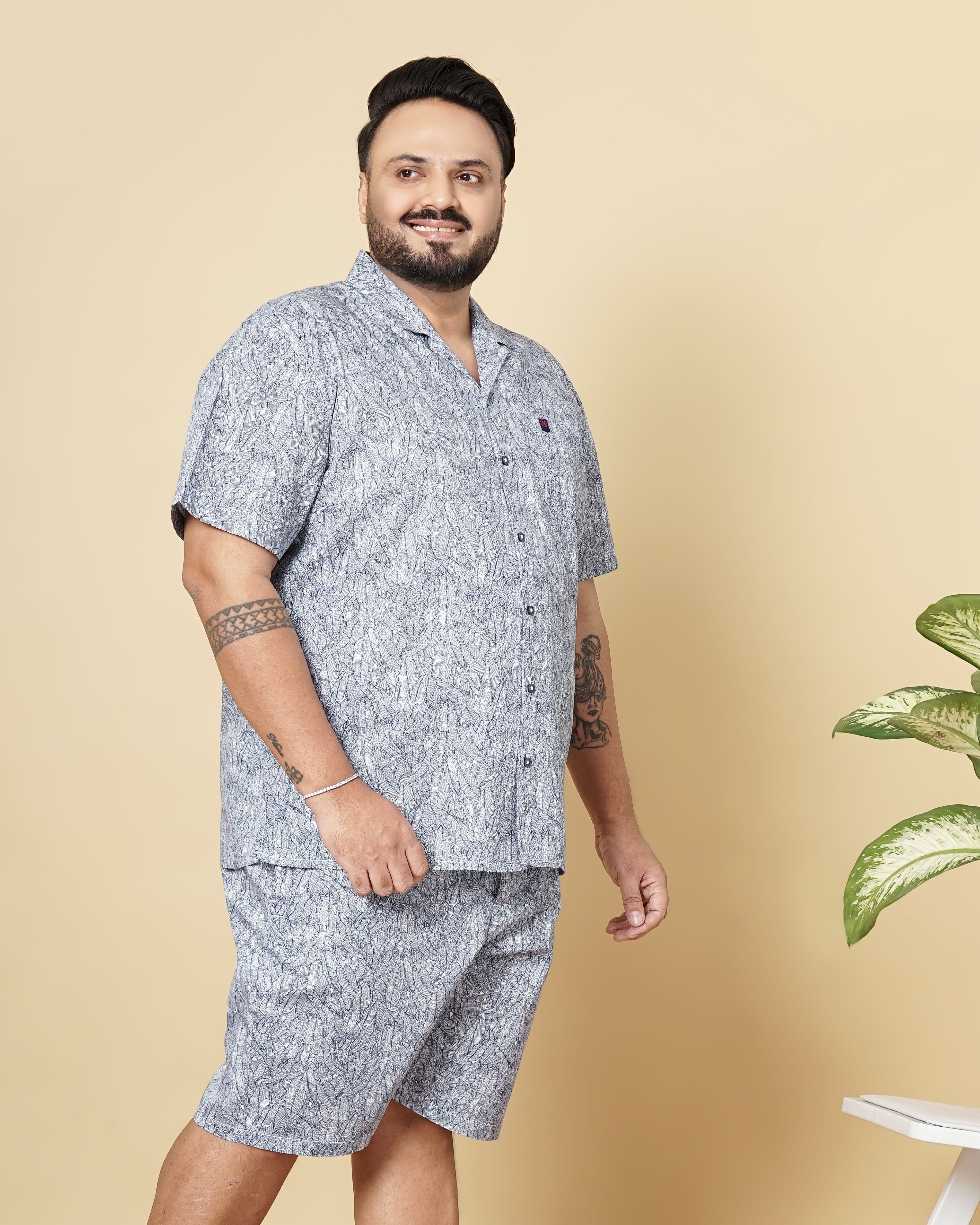 Shop Hardsoda Men Navy Blue Plus Size Geometric Printed Lounge Set Online.