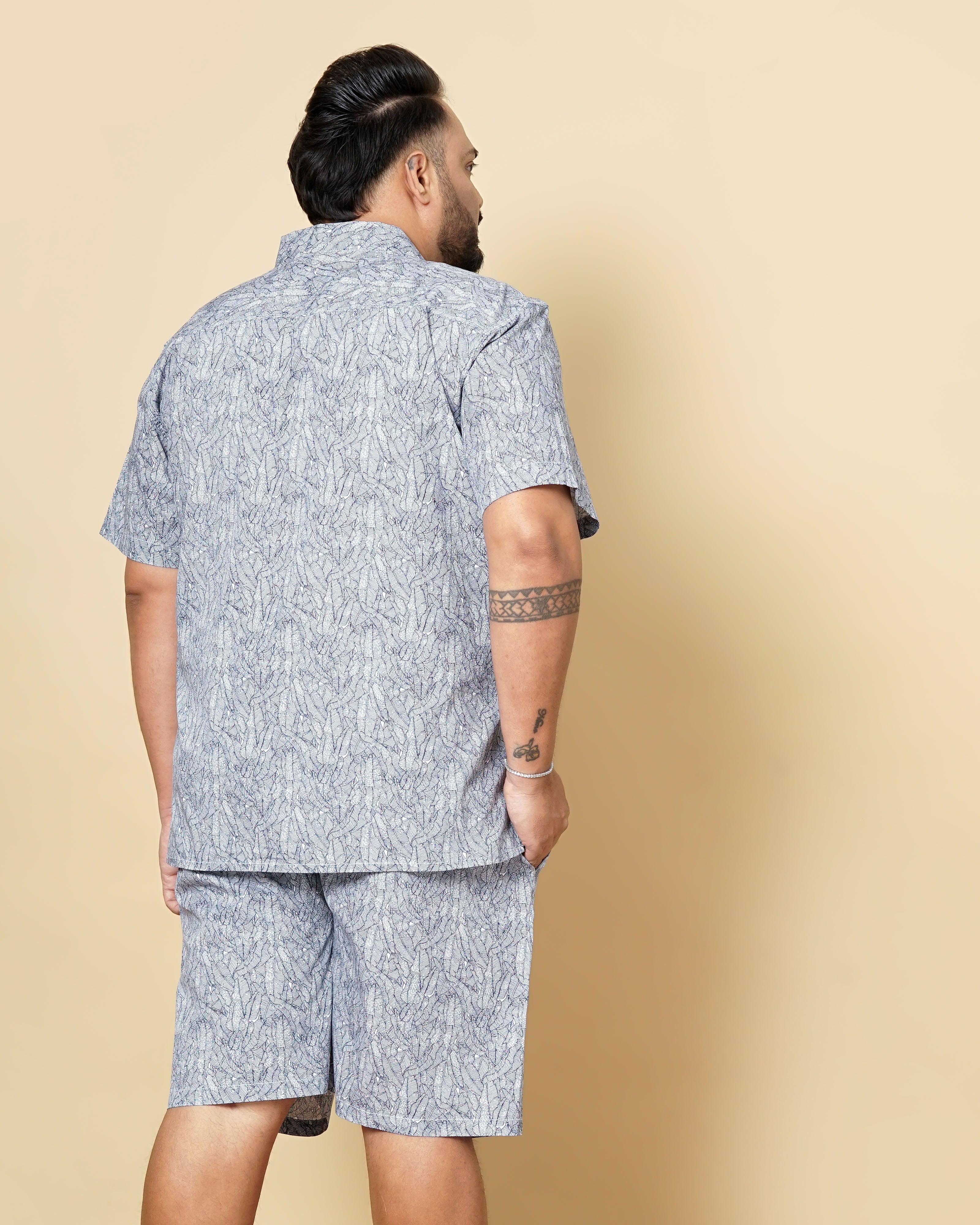 Shop Hardsoda Men Navy Blue Plus Size Geometric Printed Lounge Set Online.