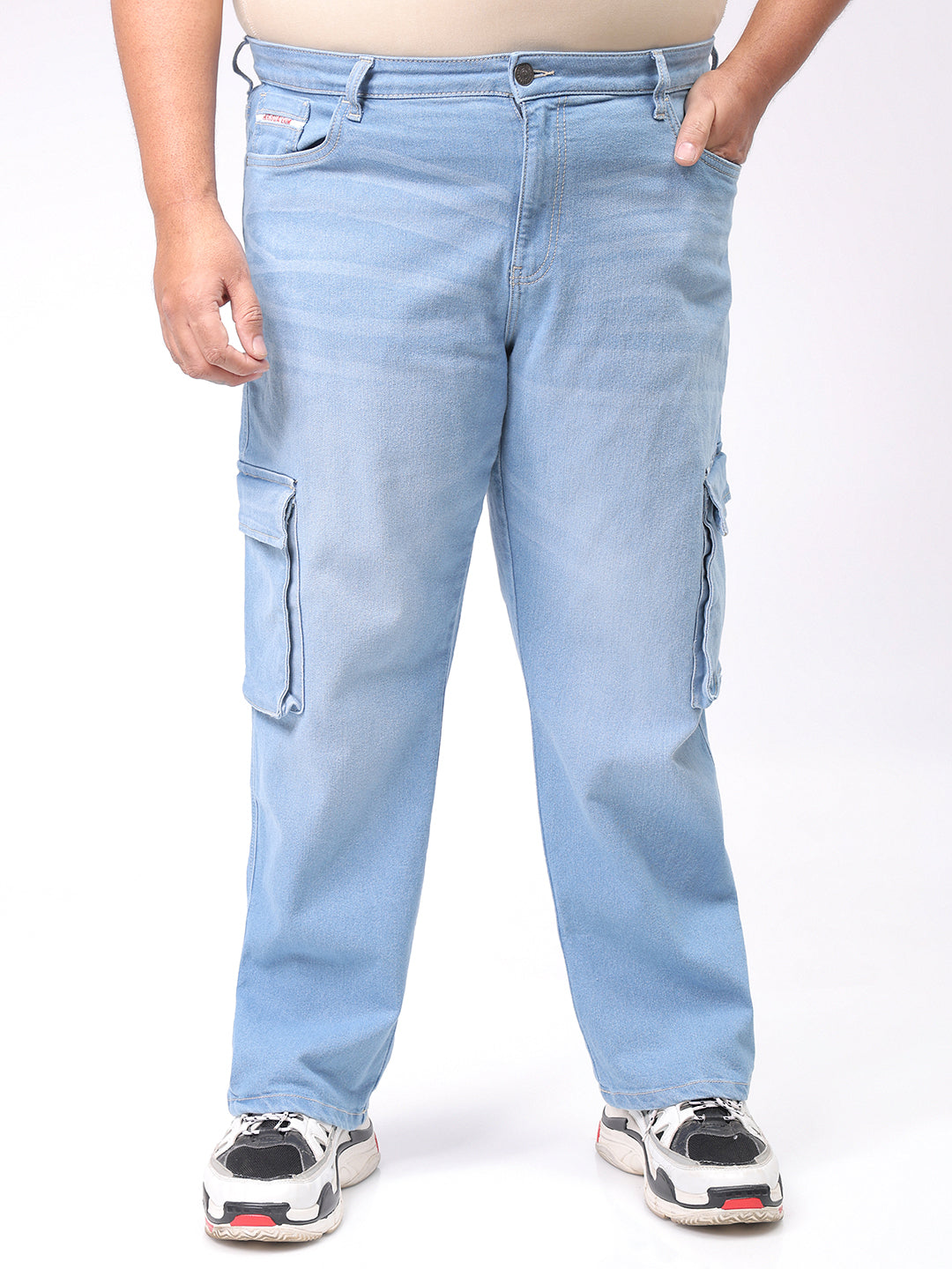 Men's Plus Size Blue Baggy Fit Solid Stretchable Jeans