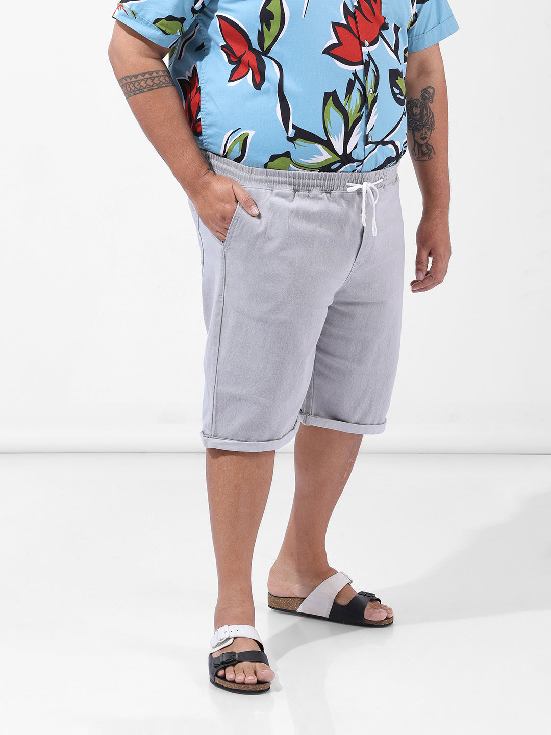Men's Grey Regular Fit Casual Shorts