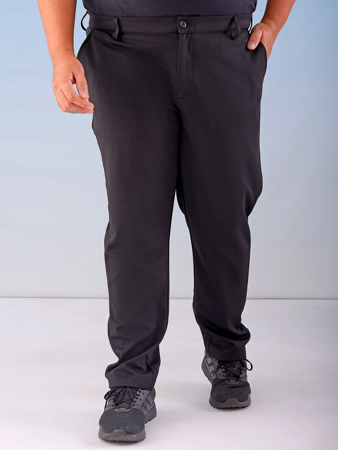 Shop Men's Black Regular Fit Self Design Plus Size Chino Jogger Online.