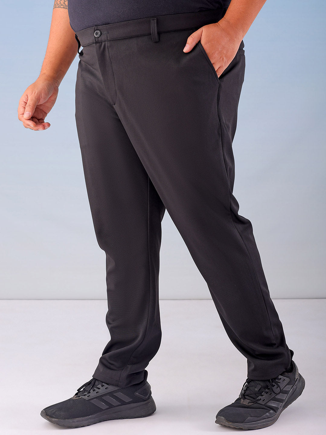 Shop Men's Black Regular Fit Self Design Plus Size Chino Jogger Online.