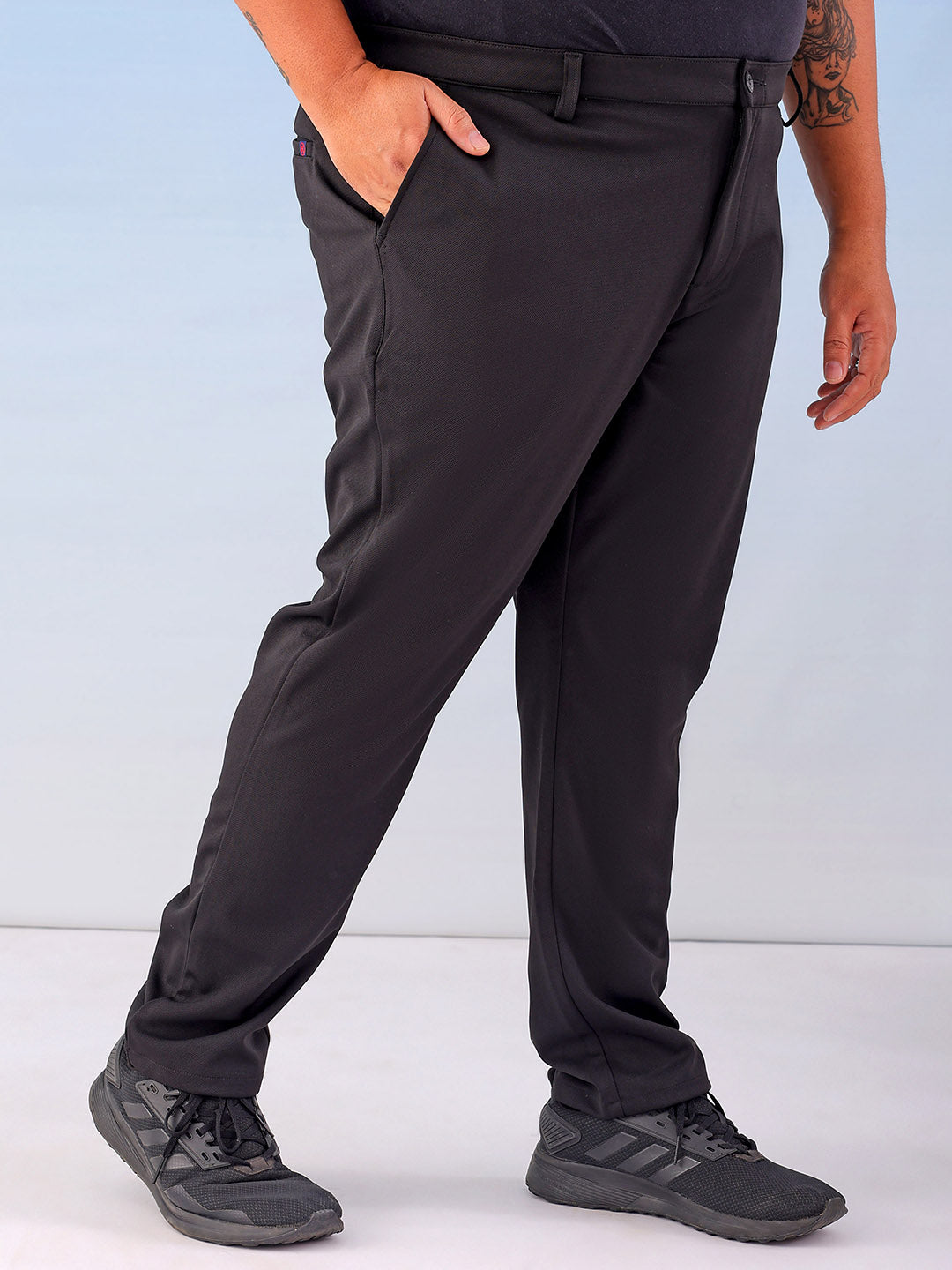 Shop Men's Black Regular Fit Self Design Plus Size Chino Jogger Online.