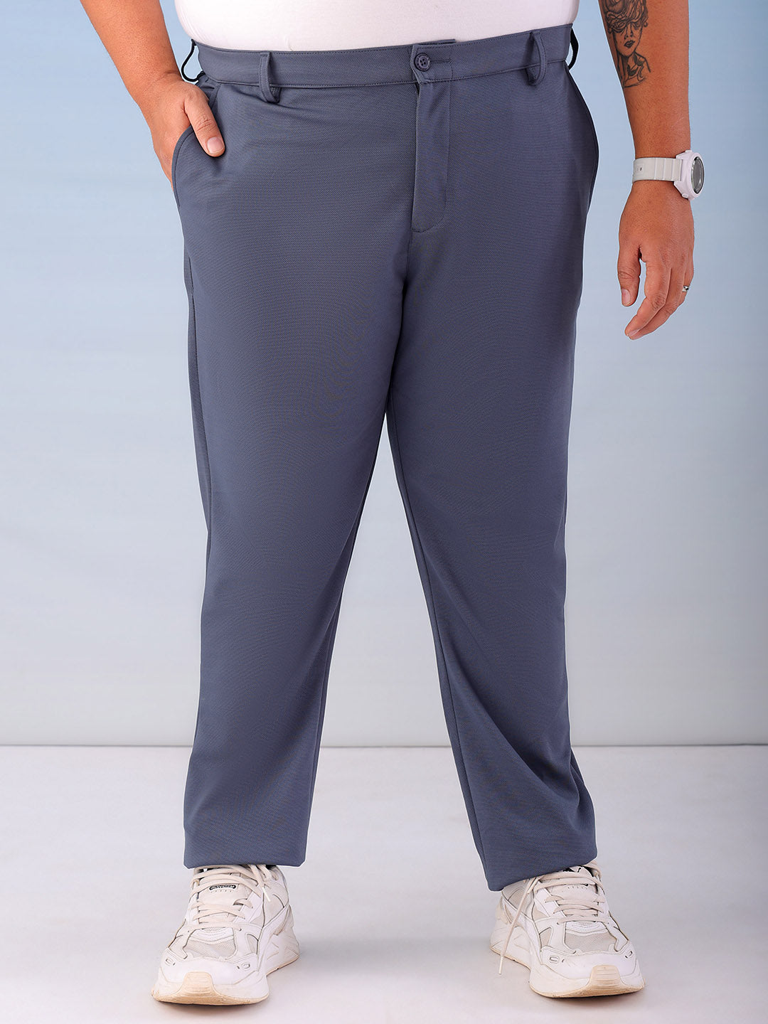 Shop Men's Grey Regular Fit Self Design Plus Size Chino Jogger Online.