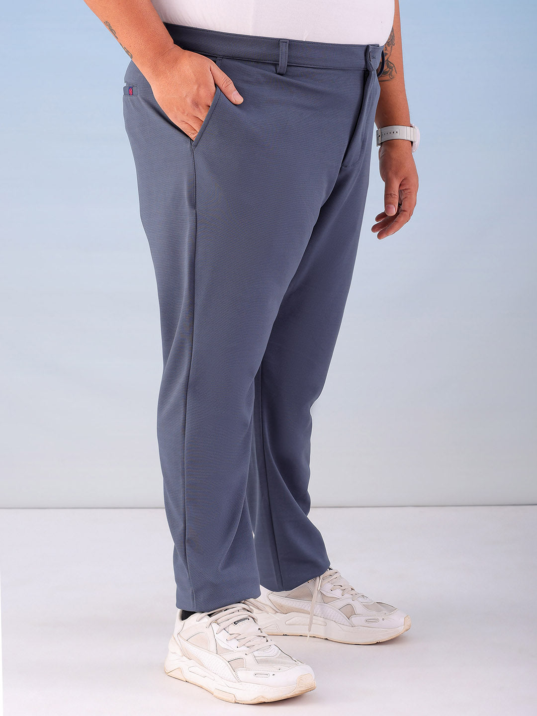 Shop Men's Grey Regular Fit Self Design Plus Size Chino Jogger Online.